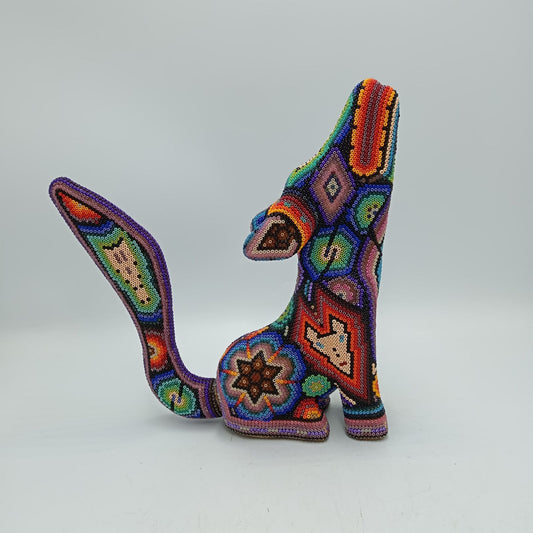 Mexican Huichol Hand Beaded Art, Coyote By Isandro Villa Lopez PP8176