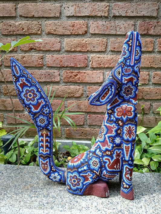 Mexican Huichol Hand Beaded Art, Coyote By Isandro Villa Lopez PP8178