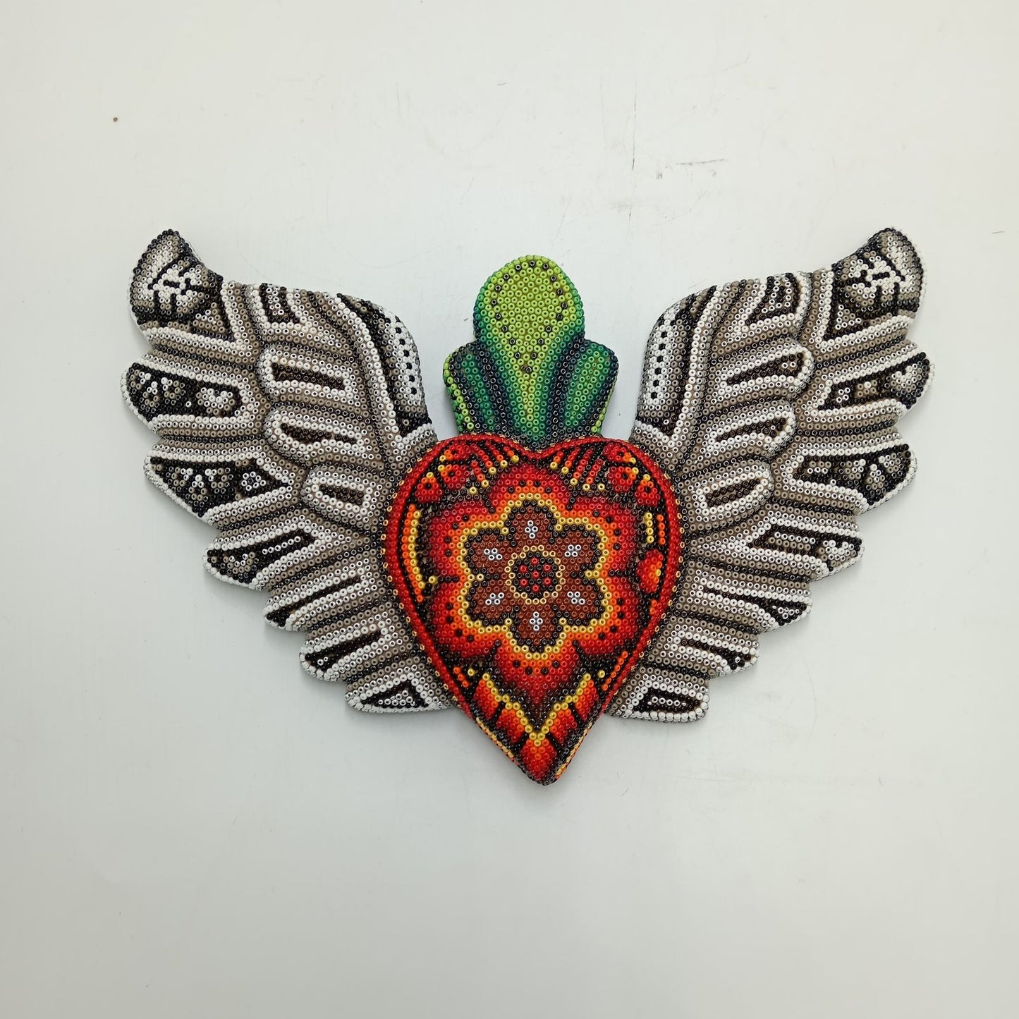 Mexican Huichol Hand Beaded Art, Heart with Wings By Isandro Villa Lopez PP8182