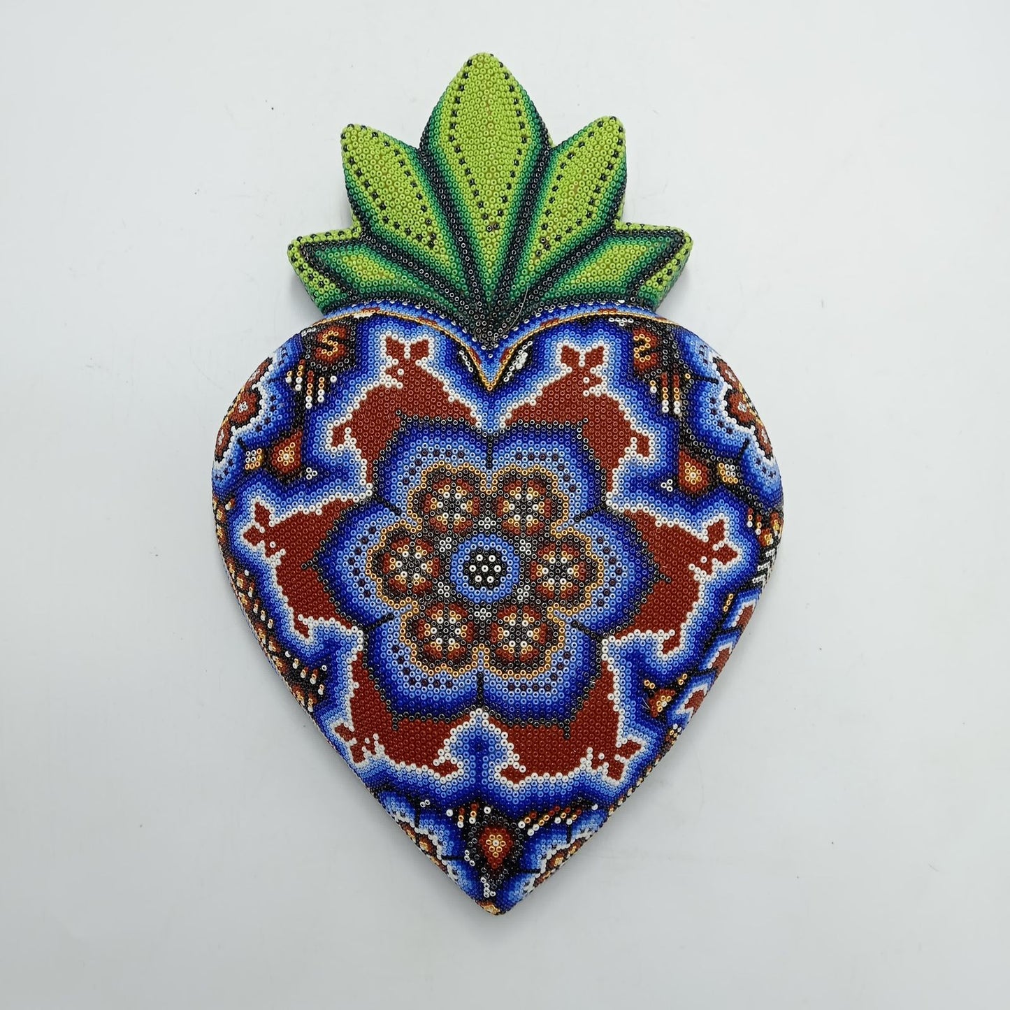 Mexican Huichol Hand Beaded Art, Heart  By Isandro Villa Lopez PP8186
