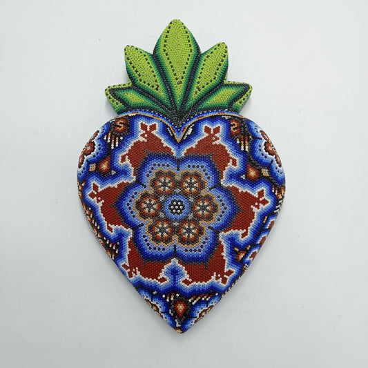 Mexican Huichol Hand Beaded Art, Heart  By Isandro Villa Lopez PP8186
