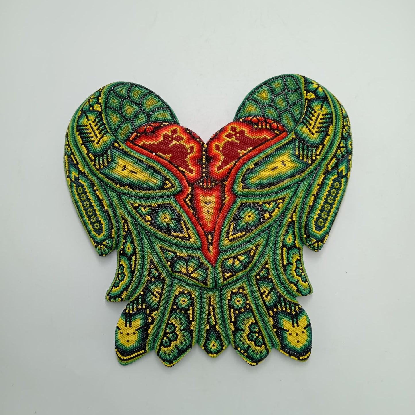 Mexican Huichol Hand Beaded Art, Heart with Wings By Isandro Villa Lopez PP8187