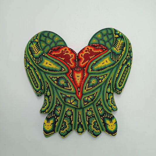 Mexican Huichol Hand Beaded Art, Heart with Wings By Isandro Villa Lopez PP8187