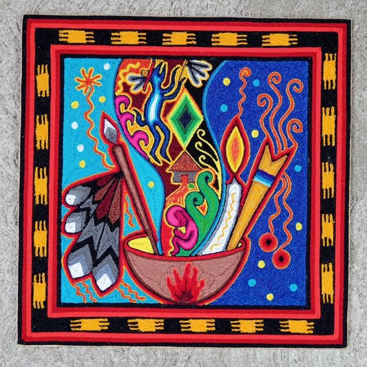 Huichol Mexican Folk Art Yarn Painting by Neikame PP8199