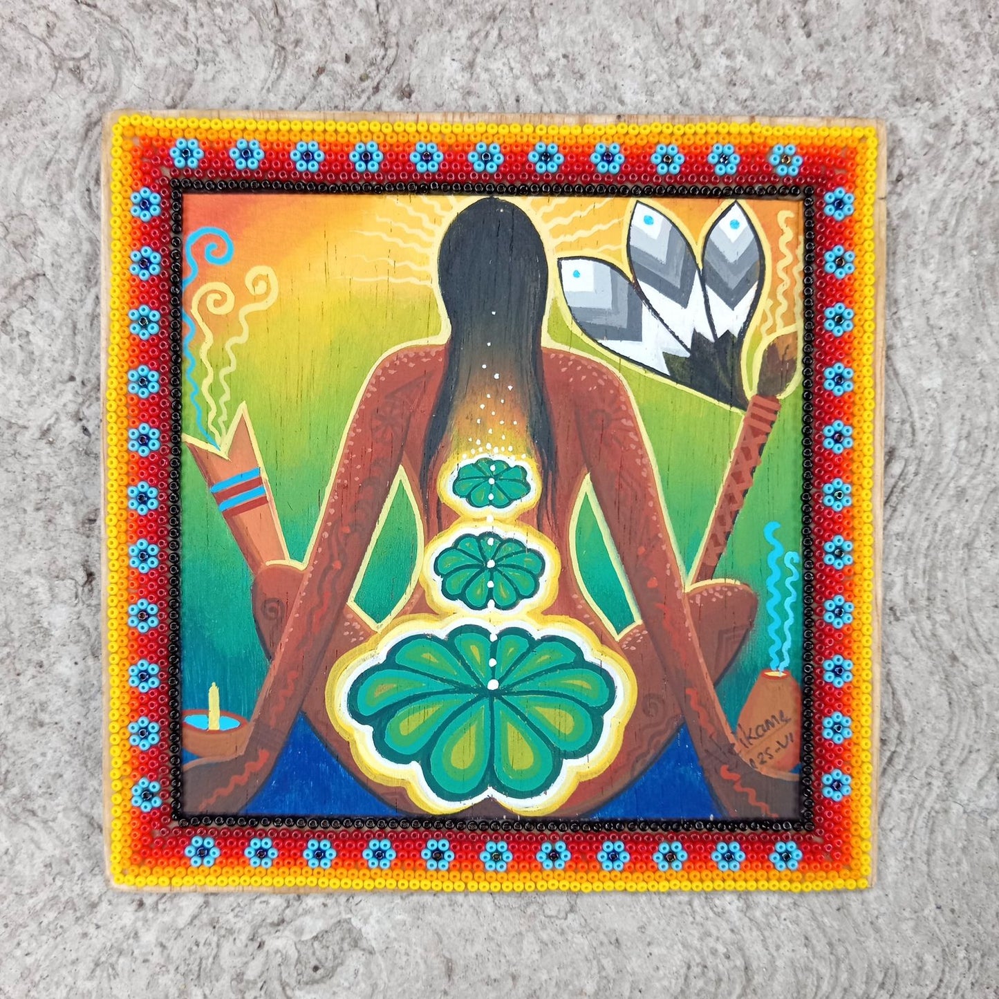 Huichol Mexican Folk Art Yarn Painting by Neikame PP8201