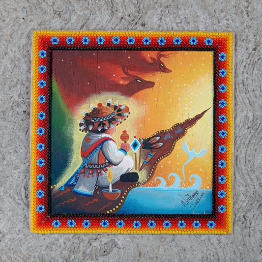 Huichol Mexican Folk Art Yarn Painting by Neikame PP8202