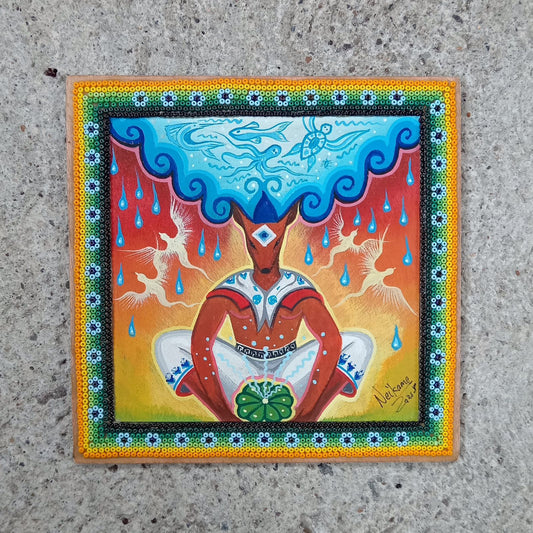 Huichol Mexican Folk Art Yarn Painting by Neikame PP8203