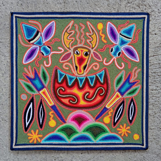 Huichol Yarn Painting Mexican Folk Art by Hilaria Chavez Carrillo PP8204