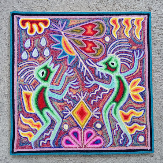 Huichol Yarn Painting Mexican Folk Art by Hilaria Chavez Carrillo PP8208