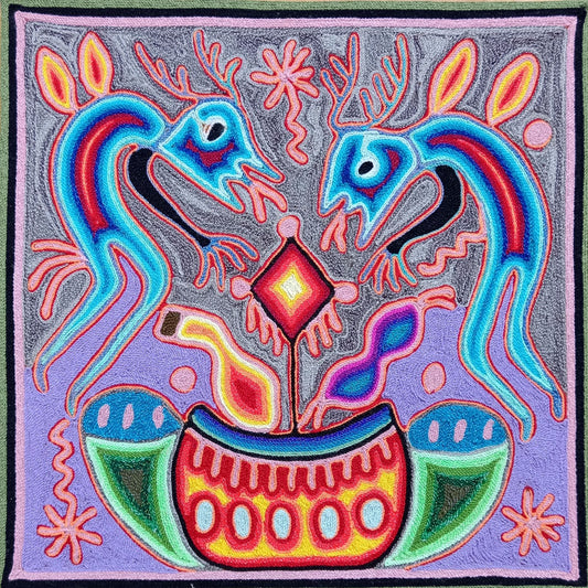 Huichol Yarn Painting Mexican Folk Art by Hilaria Chavez Carrillo PP8209