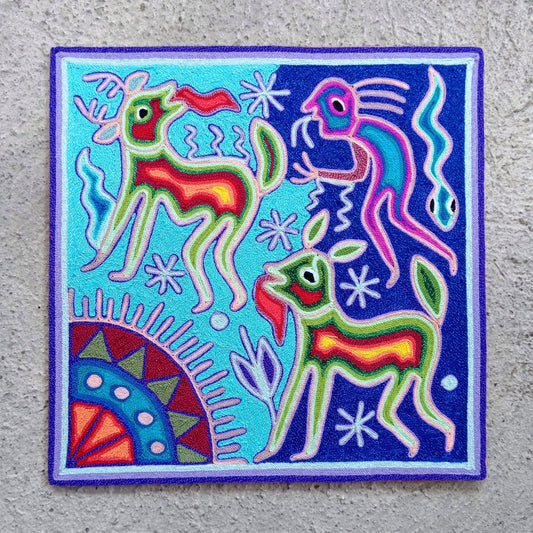 Huichol Yarn Painting Mexican Folk Art by Hilaria Chavez Carrillo PP8210