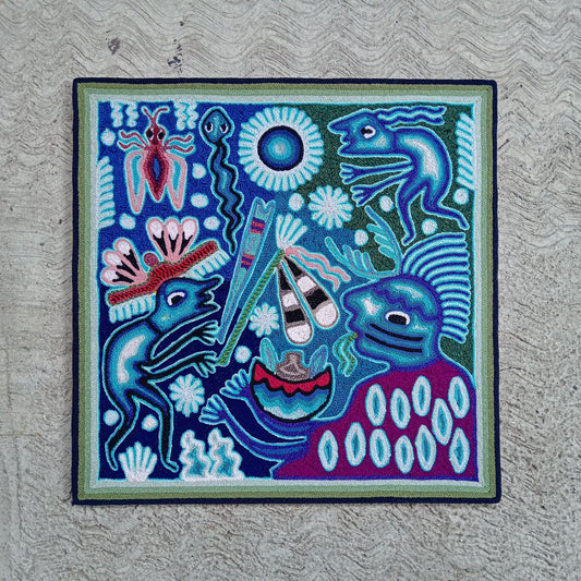 Huichol Mexican Folk Art Yarn Painting  By Maximino Renteria PP8233