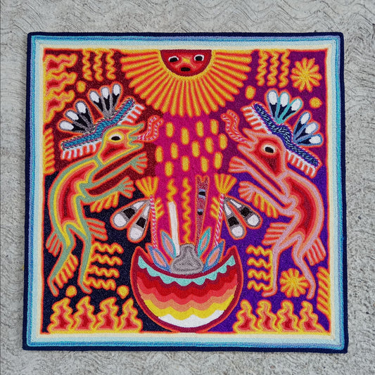 Huichol Mexican Folk Art Yarn Painting  By Maximino Renteria PP8235