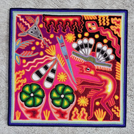 Huichol Mexican Folk Art Yarn Painting  By Maximino Renteria PP8236