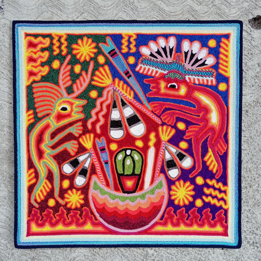 Huichol Mexican Folk Art Yarn Painting  By Maximino Renteria PP8238