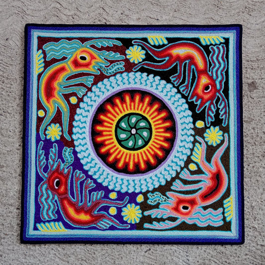Huichol Mexican Folk Art Yarn Painting  By Maximino Renteria PP8243
