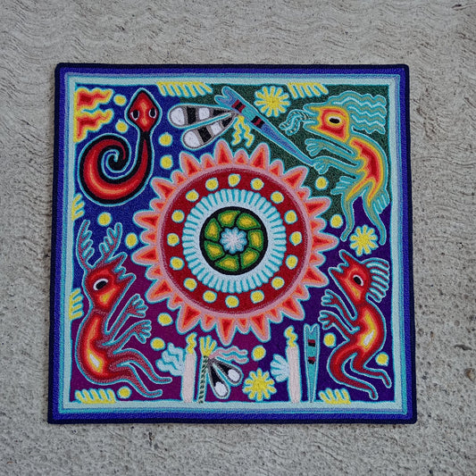 Huichol Mexican Folk Art Yarn Painting  By Maximino Renteria PP8245