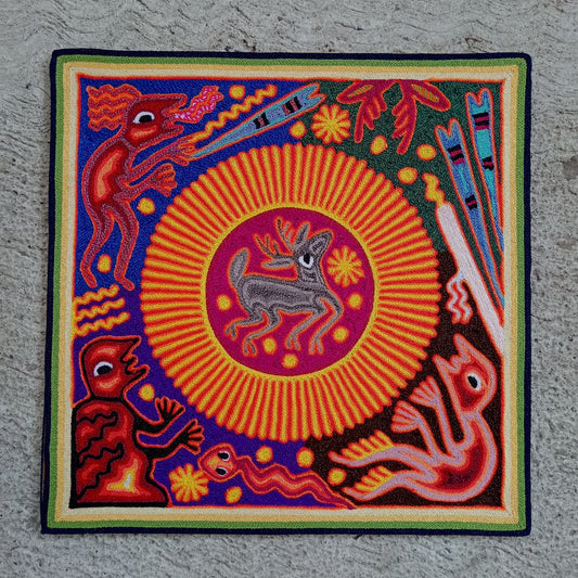 Huichol Mexican Folk Art Yarn Painting  By Maximino Renteria PP8247