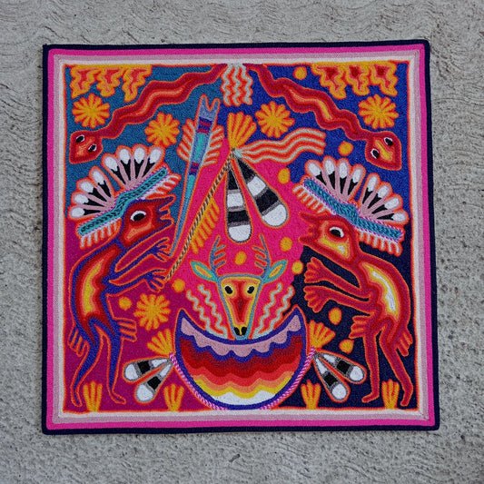Huichol Mexican Folk Art Yarn Painting  By Maximino Renteria PP8248