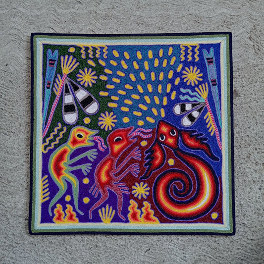 Huichol Mexican Folk Art Yarn Painting  By Maximino Renteria PP8249