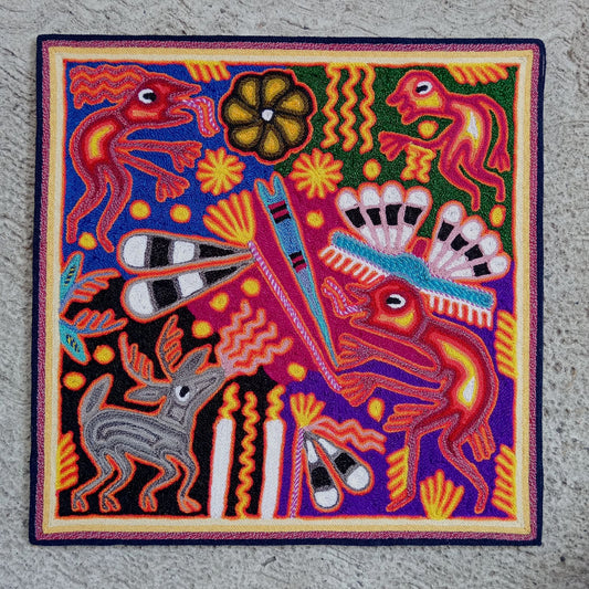 Huichol Mexican Folk Art Yarn Painting  By Maximino Renteria PP8250