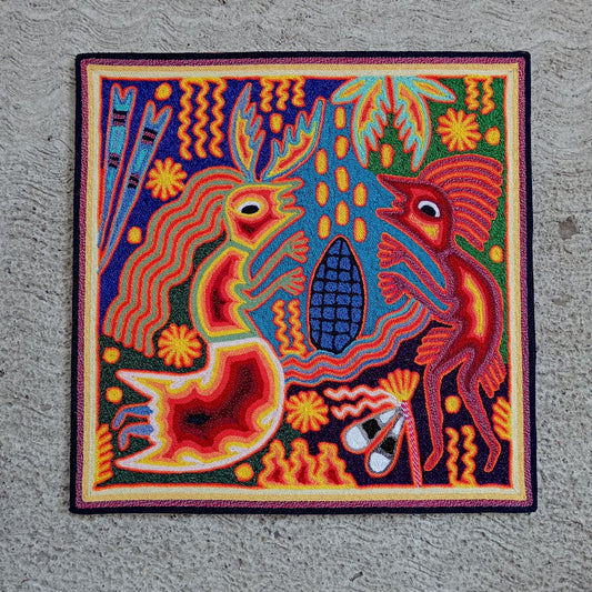 Huichol Mexican Folk Art Yarn Painting  By Maximino Renteria PP8252
