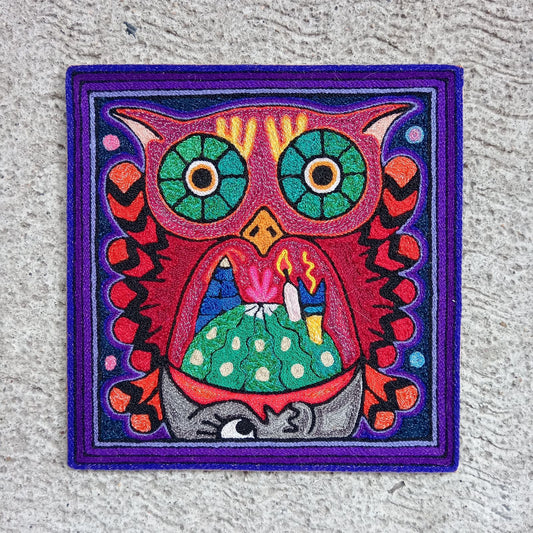 Mexican Folk Art Huichol Indian Yarn Painting by Luis Castro PP8254