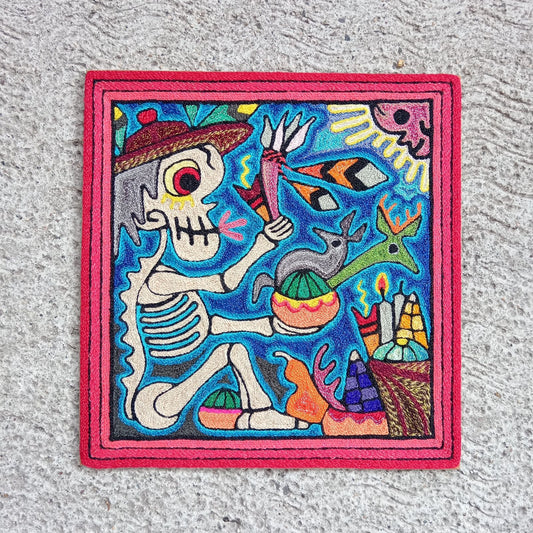Mexican Folk Art Huichol Indian Yarn Painting by Luis Castro PP8255