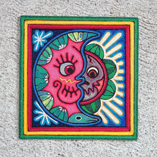 Mexican Folk Art Huichol Indian Yarn Painting by Luis Castro PP8256