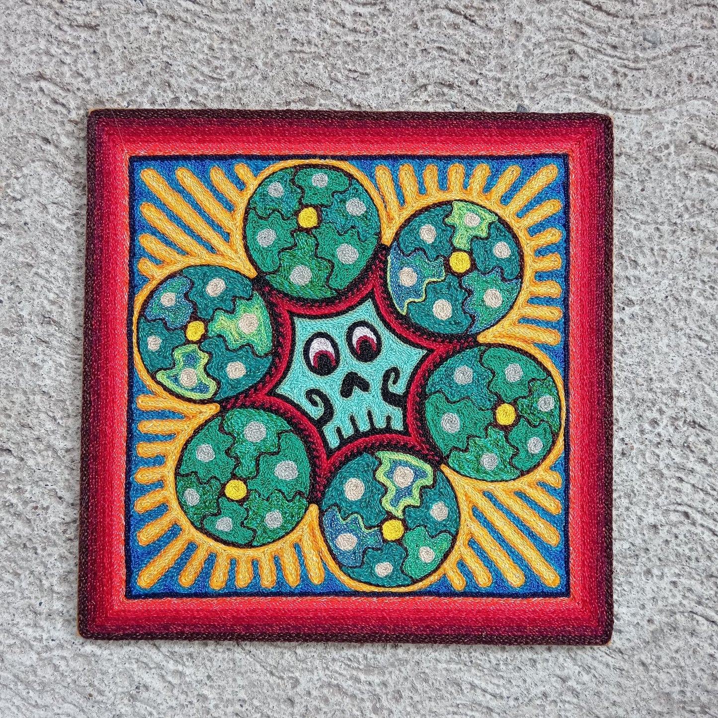 Mexican Folk Art Huichol Indian Yarn Painting by Luis Castro PP8257