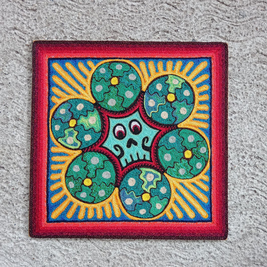 Mexican Folk Art Huichol Indian Yarn Painting by Luis Castro PP8257