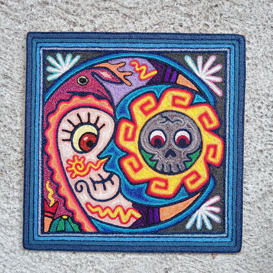 Mexican Folk Art Huichol Indian Yarn Painting by Luis Castro PP8260
