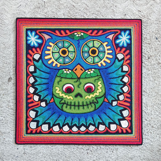 Mexican Folk Art Huichol Indian Yarn Painting by Luis Castro PP8264