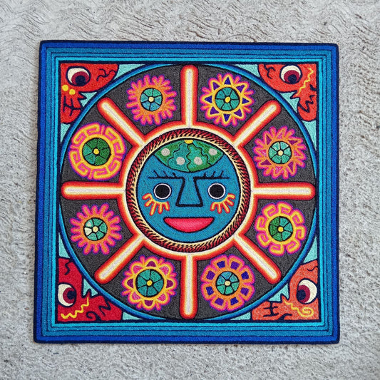 Mexican Folk Art Huichol Indian Yarn Painting by Luis Castro PP8266