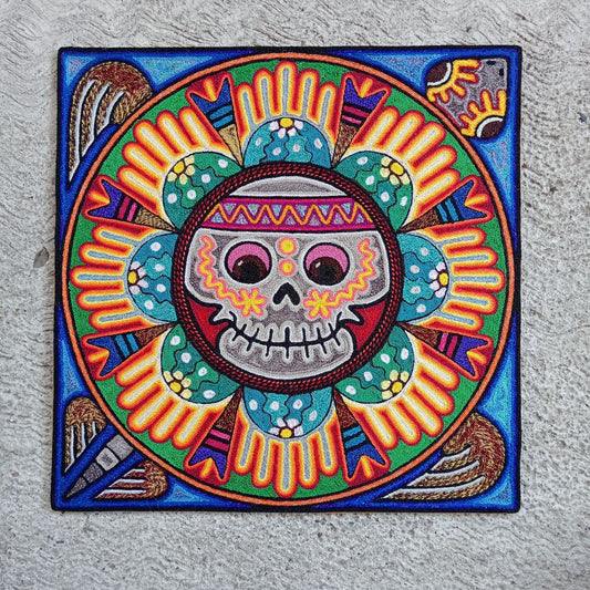 Mexican Folk Art Huichol Indian Yarn Painting by Luis Castro PP8267