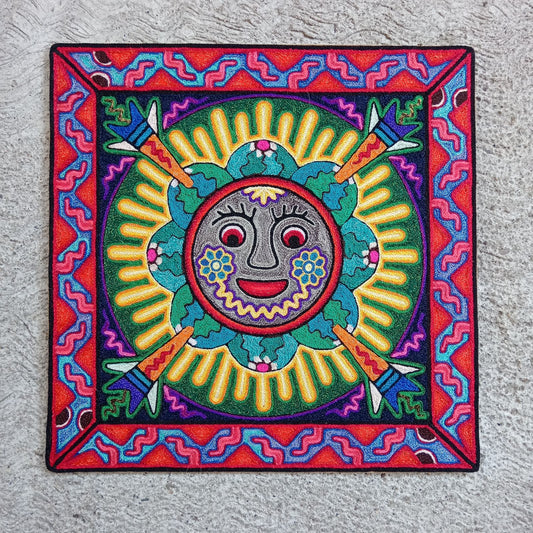 Mexican Folk Art Huichol Indian Yarn Painting by Luis Castro PP8272