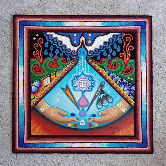Huichol Mexican Folk Art Yarn Painting by Neikame PP8274
