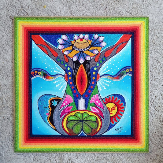 Huichol Mexican Folk Art Yarn Painting by Neikame PP8276