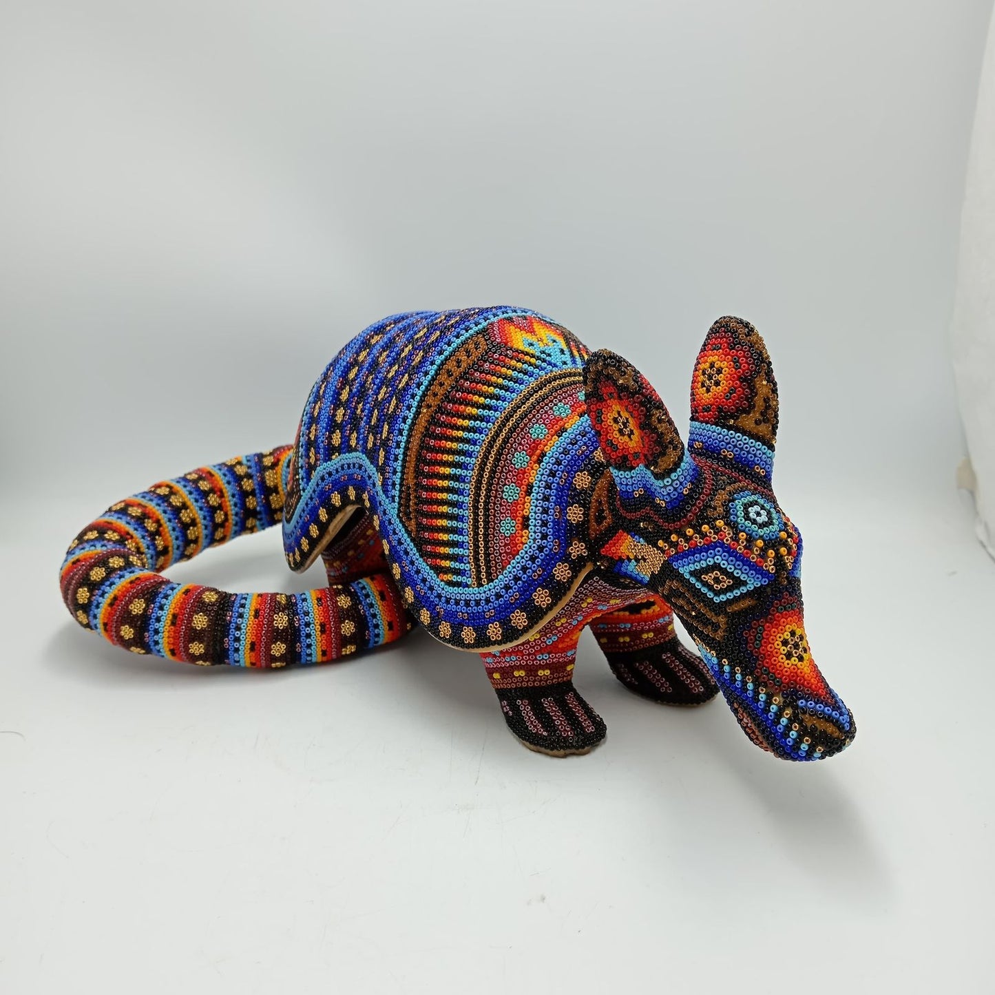 Huichol Hand Beaded Mexican Folk Art, Armadillo By Santos Bautista PP8283