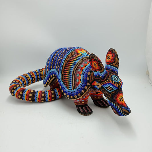 Huichol Hand Beaded Mexican Folk Art, Armadillo By Santos Bautista PP8283
