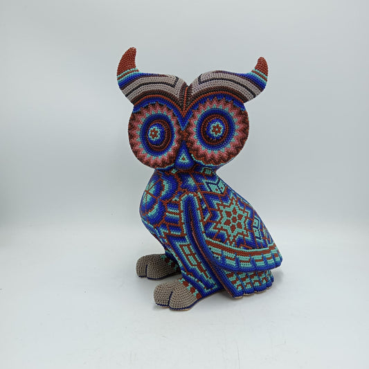 Huichol Hand Beaded Mexican Folk Art, Owl By Santos Bautista PP8288