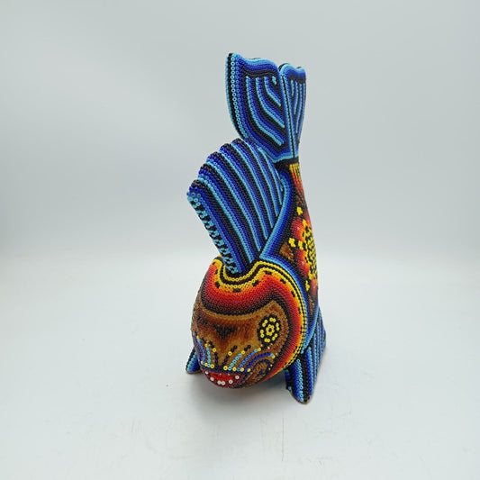 Huichol Hand Beaded Mexican Folk Art, Fish By Santos Bautista PP8290