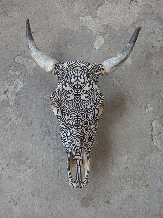 Huichol Indian Hand Beaded Bull Skull By Santos Bautista PP8295