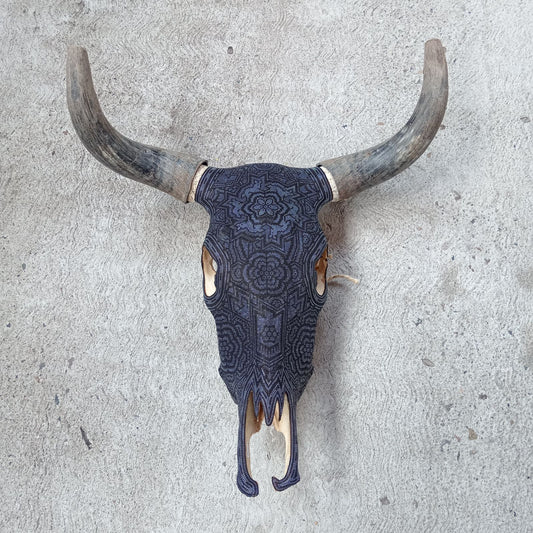 Huichol Indian Hand Beaded Bull Skull By Santos Bautista PP8296