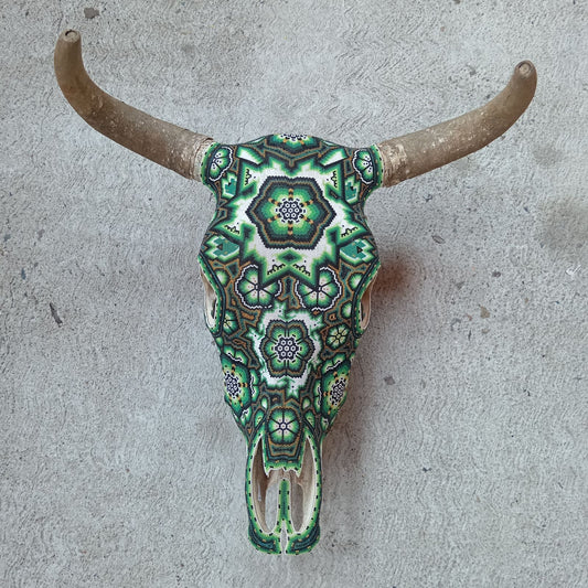 Huichol Indian Hand Beaded Bull Skull By Santos Bautista PP8297