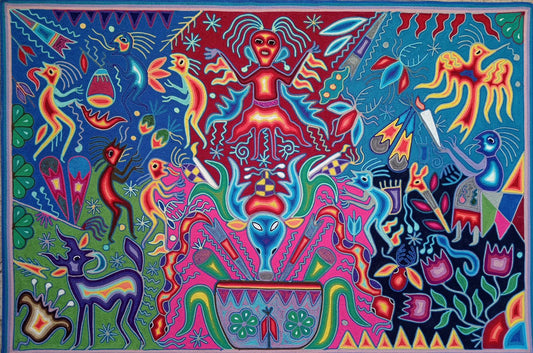 Mexican Folk Art Huichol Yarn Painting by Cooperativa Zitacua PP8299