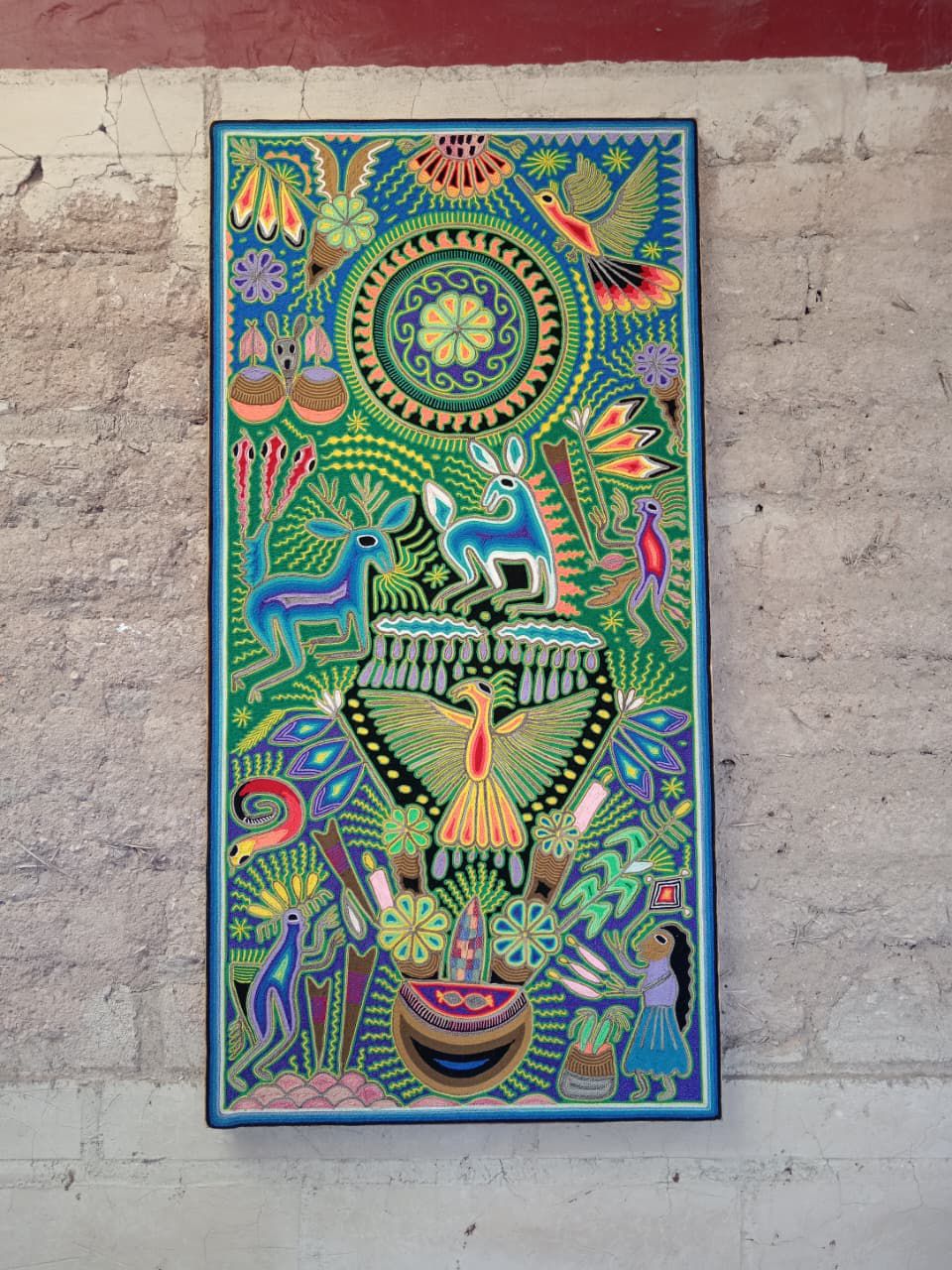 Mexican Folk Art Huichol Yarn Painting by Cooperativa Zitacua PP8315
