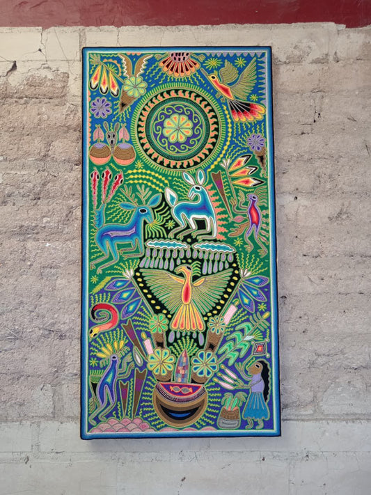 Mexican Folk Art Huichol Yarn Painting by Cooperativa Zitacua PP8315