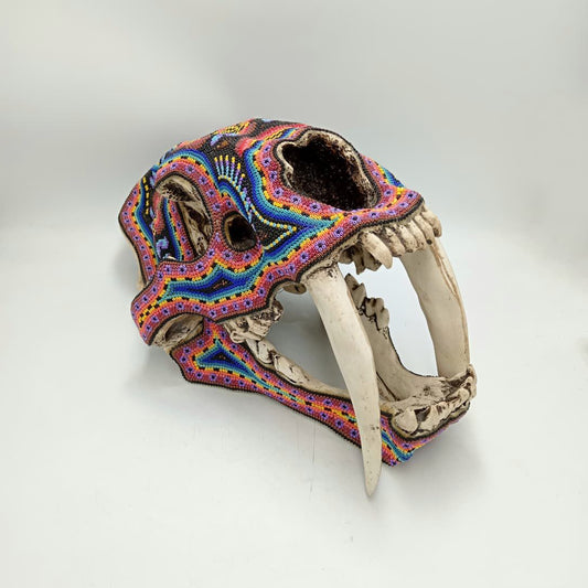 Huichol Hand Beaded Mexican Folk Art, Saber Teeth By Santos Bautista PP8316
