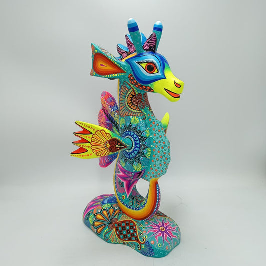 Mexican Folk Art Oaxacan Wood Carving Alebrije Hand Made, Sea Horse By Luis Sosa PP8325